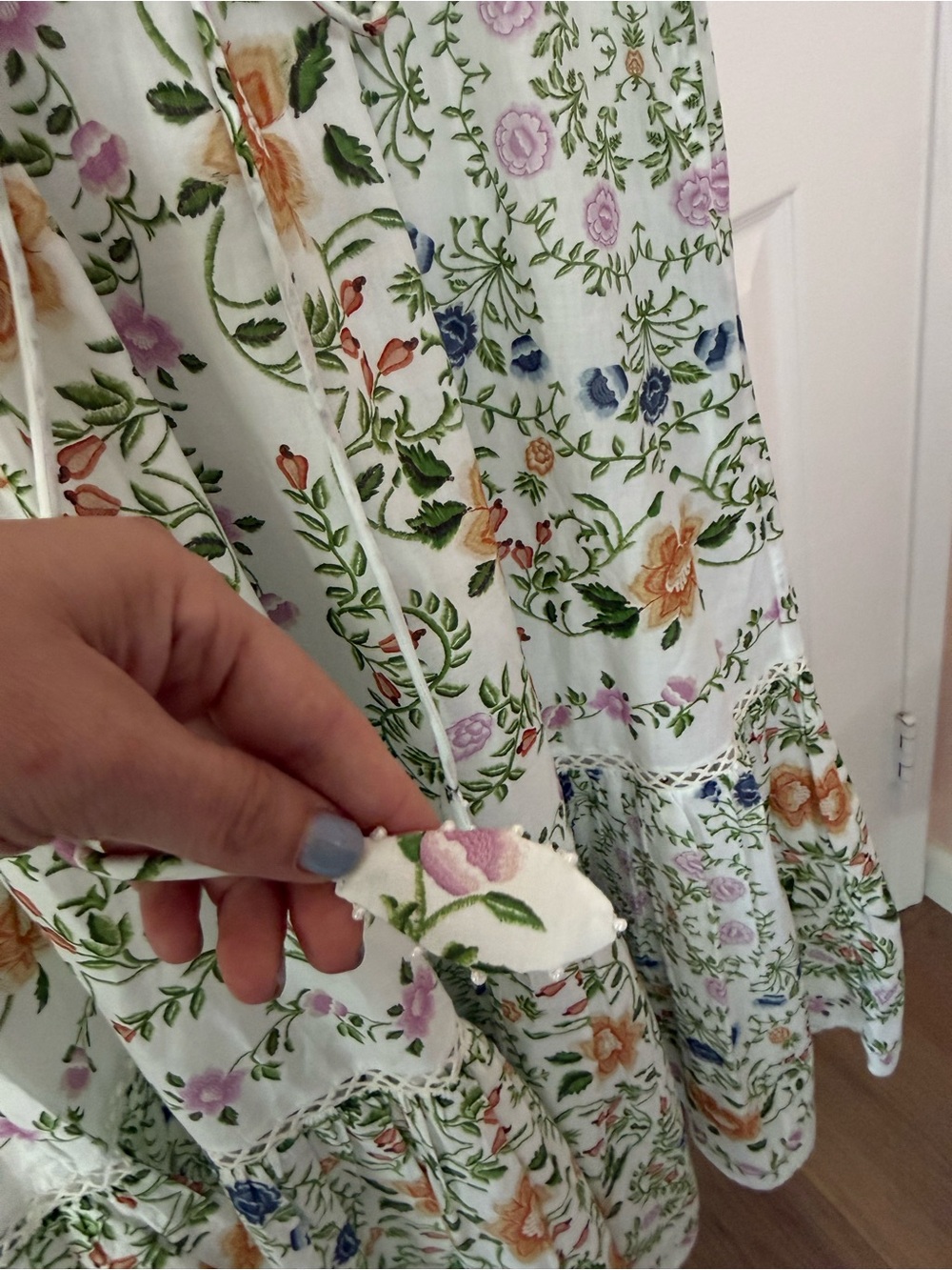 FARM RIO Folk Floral off white short sleeve midi dress, puff sleeve NWT XL - Picture 6 of 11